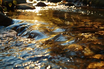 Wall Mural - : Sunlight dancing on the surface of a rippling stream, casting enchanting reflections of nearby flora