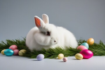 Wall Mural - a high quality stock photograph of a single easter atmosphere bunny isolated on a white background