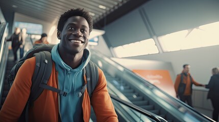 african man in the airport traveling at destination