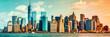 Banner and panorama of new york cityscape with brooklyn bridge over the east river at the evening time. generative ai