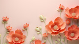 beautiful spring flowers on paper background papercut style on orange background