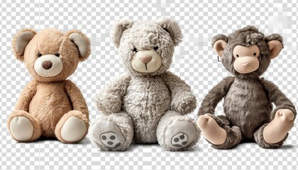 Adorable Teddy Ensemble: Transparent Charm in 3D Delight. Perfect for Visual Creations, Projects, & Designs. Exclusive Stock Brilliance