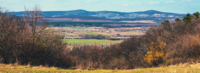 Wall Mural - Mountain valley. Balaton Uplands National Park. Tihany peninsula, Hungary. Horizontal banner