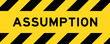 Yellow and black color with line striped label banner with word assumption