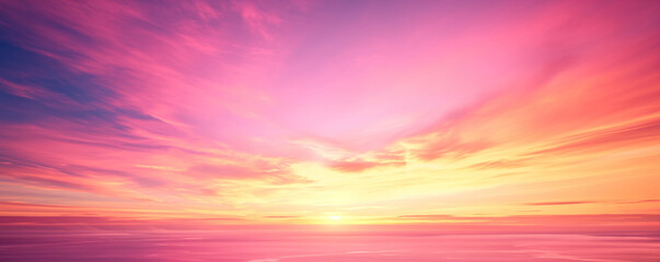 Wall Mural - Vibrant rich purple, pink and yellow Fantasy vibrant panoramic sunset sky - Gradient rich colors - ethereal dreamy summer sunset or sunrise sky. Uplifting and peaceful sky.