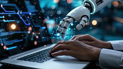 man using laptop for searching of technology smart open ai or artificial intelligence using an artif