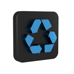 Poster - Blue Recycle symbol icon isolated on transparent background. Circular arrow icon. Environment recyclable go green. Black square button.