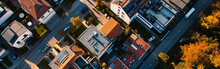 Aerial Top-Down View Of Prestigious Modern Houses In Suburban City, Germany