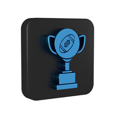 Sticker - Blue Award cup and American football ball icon isolated on transparent background. Winner trophy symbol. Championship or competition trophy. Black square button.