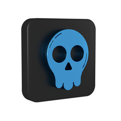 Canvas Print - Blue Skull icon isolated on transparent background. Happy Halloween party. Black square button.