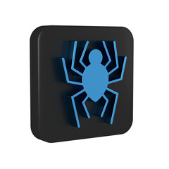 Sticker - Blue Spider icon isolated on transparent background. Happy Halloween party. Black square button.