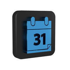 Sticker - Blue Calendar with Halloween date 31 october icon isolated on transparent background. Happy Halloween party. Black square button.