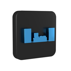 Sticker - Blue Home stereo with two speaker s icon isolated on transparent background. Music system. Black square button.