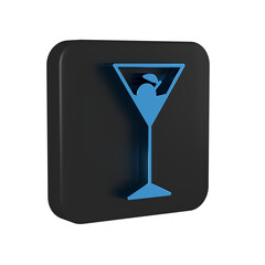 Canvas Print - Blue Martini glass icon isolated on transparent background. Cocktail icon. Wine glass icon. Black square button.