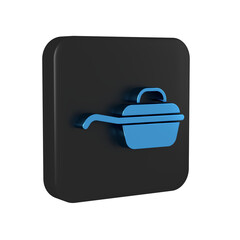 Canvas Print - Blue Frying pan icon isolated on transparent background. Fry or roast food symbol. Black square button.