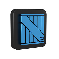 Poster - Blue Wooden box icon isolated on transparent background. Black square button.