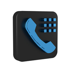 Wall Mural - Blue Telephone handset icon isolated on transparent background. Phone sign. Black square button.