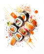 Sushi on a White Plate With Chopsticks, Fresh Japanese Cuisine for a Flavorful Dining Experience