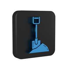 Wall Mural - Blue Shovel in the ground icon isolated on transparent background. Gardening tool. Tool for horticulture, agriculture, farming. Black square button.