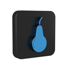 Sticker - Blue Pear icon isolated on transparent background. Fruit with leaf symbol. Black square button.