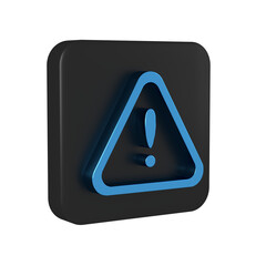 Wall Mural - Blue Exclamation mark in triangle icon isolated on transparent background. Hazard warning sign, careful, attention, danger warning important sign. Black square button.