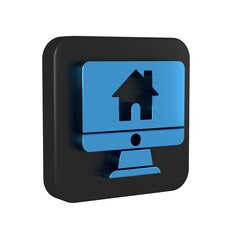 Sticker - Blue Computer monitor with smart home icon isolated on transparent background. Remote control. Black square button.