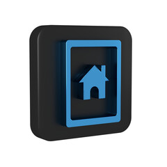 Poster - Blue Tablet and smart home icon isolated on transparent background. Remote control. Black square button.