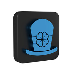 Poster - Blue Leprechaun hat and four leaf clover icon isolated on transparent background. Happy Saint Patricks day. Black square button.