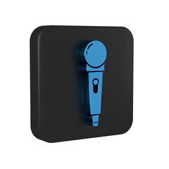 Canvas Print - Blue Microphone icon isolated on transparent background. On air radio mic microphone. Speaker sign. Black square button.