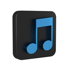 Poster - Blue Music note, tone icon isolated on transparent background. Black square button.