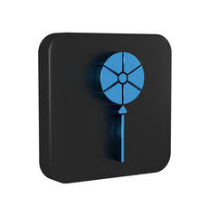 Sticker - Blue Lollipop icon isolated on transparent background. Food, delicious symbol. Black square button.