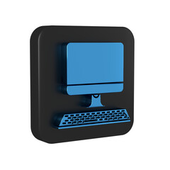 Sticker - Blue Computer monitor with keyboard icon isolated on transparent background. PC component sign. Black square button.