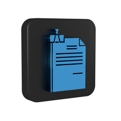 Poster - Blue File document and binder clip icon isolated on transparent background. Checklist icon. Business concept. Black square button.