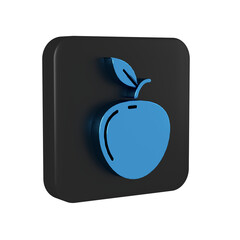 Sticker - Blue Apple icon isolated on transparent background. Fruit with leaf symbol. Black square button.