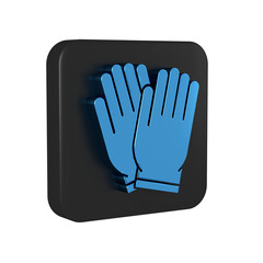 Sticker - Blue Garden gloves icon isolated on transparent background. Rubber gauntlets sign. Farming hand protection, gloves safety. Black square button.