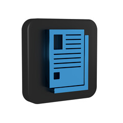 Poster - Blue File document icon isolated on transparent background. Checklist icon. Business concept. Black square button.