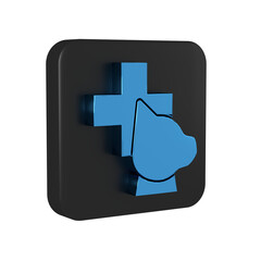 Poster - Blue Veterinary clinic symbol icon isolated on transparent background. Cross with dog veterinary care. Pet First Aid sign. Black square button.