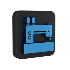 Wall Mural - Blue Sewing machine icon isolated on transparent background. Black square button.