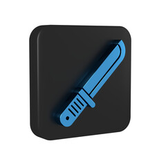 Sticker - Blue Hunter knife icon isolated on transparent background. Army knife. Black square button.