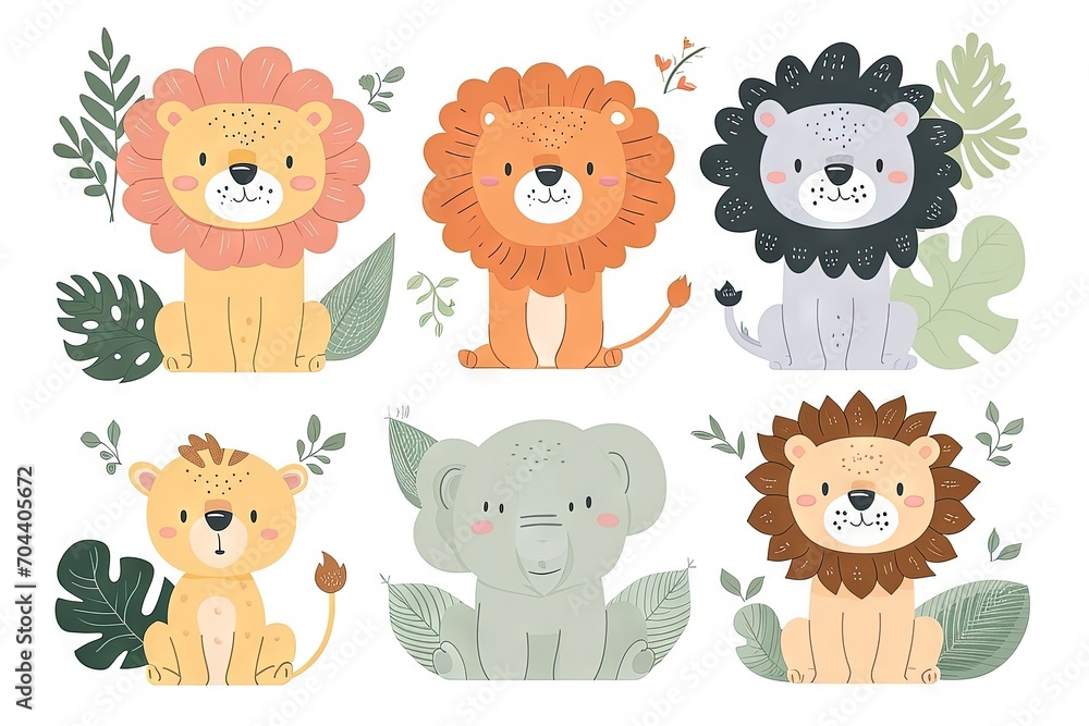 Very childish vintage cartoon cute and charming kawaii lion clipart ...