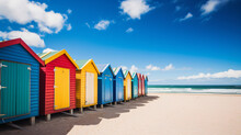 A Row Of Colorful Beach Huts With A Blue Sky