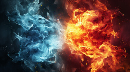 Wall Mural - Marble background. Fire and Ice element against each other background. Heat and Cold concept