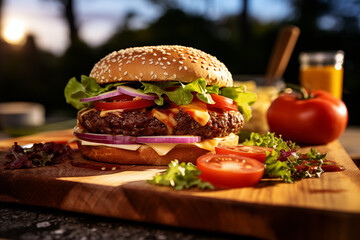 Delicious burger at indoors in a kitchen