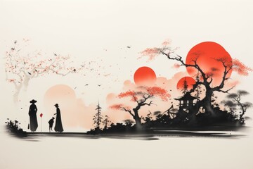 Wall Mural - Seasonal Silhouettes - Generative AI