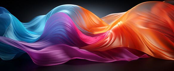 Wall Mural - Abstract animation of rainbow hue flower shaped fabric, 3D futuristic motion design 4K