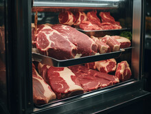 Raw Red Meat Stored In Cupboards, Beef, Mutton, Pork, Food Preservation