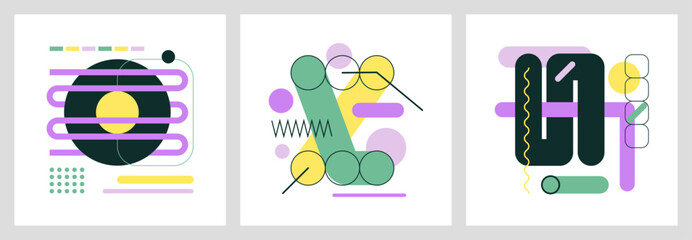 Wall Mural - set of abstract futuristic compositions with flat vector geometric modern elements for print or web
