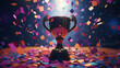 An elegant trophy silhouette stands against a dark background, highlighted by vibrant confetti, a metaphor for triumphant moments.