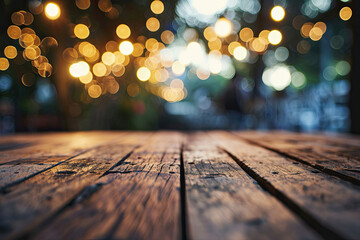 Sticker - Wood stage with soft bokeh and stone background