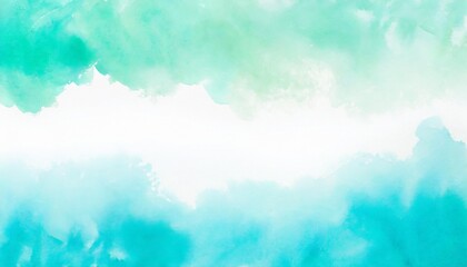 Wall Mural - emerald and sky blue swashes watercolor paint abstract border frame for design layout isolated on a background generative ai